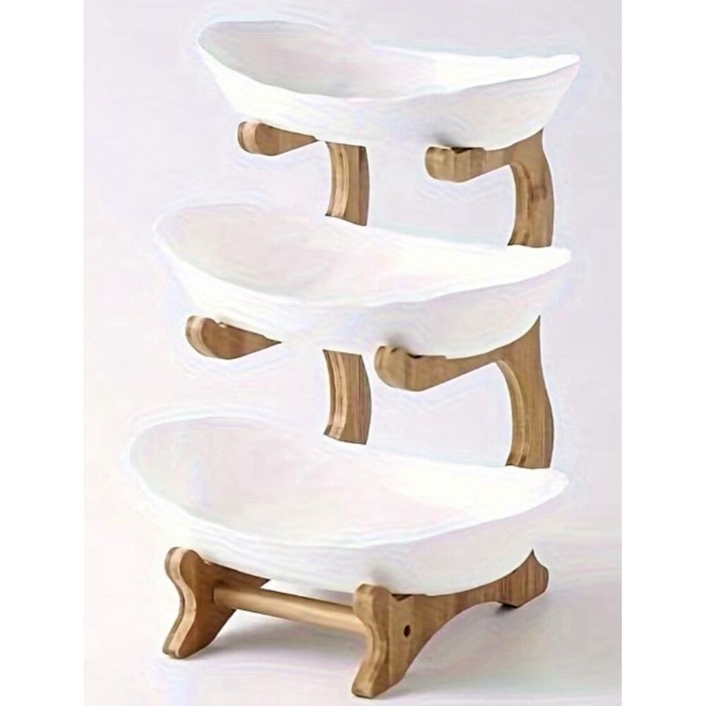 3 Tier Serving Bowl Set Snack Tray Candy Dish Wooden Stand Party Organizer Decor